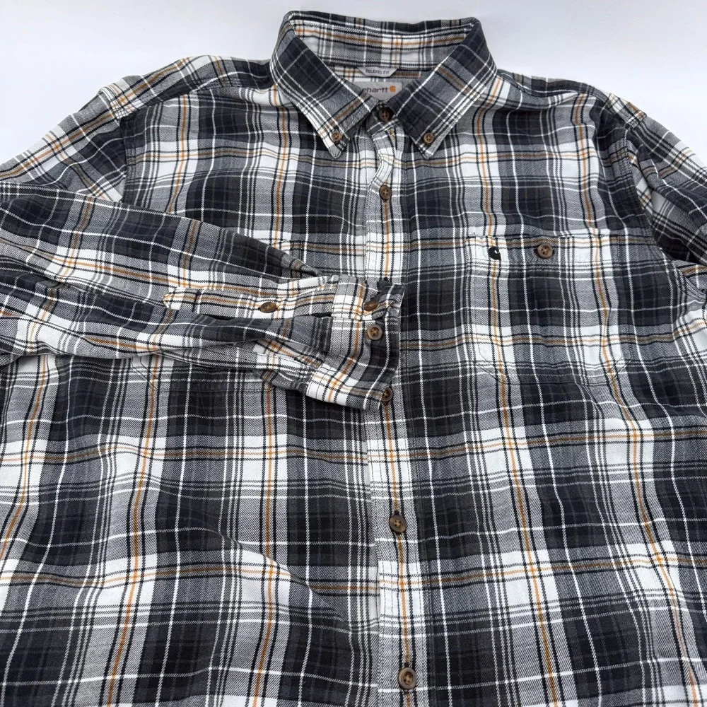 Carhartt Shirt Men XL Relaxed Fit Plaid Long Sleeve Button Down Black 101295 026